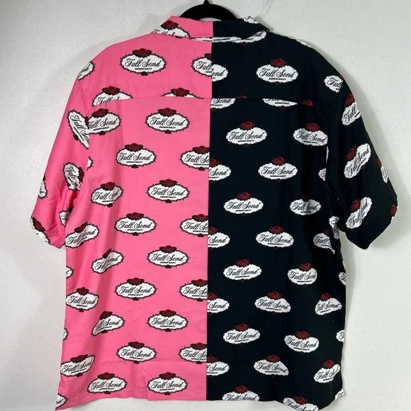 Full Send Nelk Boys Split Rose Logo Shirt Pink Black Button Up Size Medium NWT - Picture 2 of 12